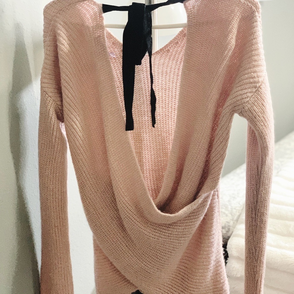 Blush Sweater with Open Back (backside view)